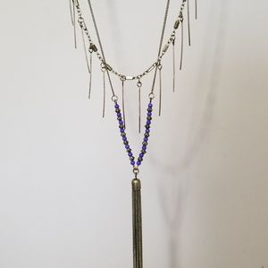Hollister Long Gold Tiered Beaded Tassel Necklace